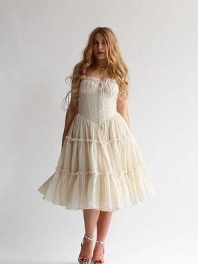 Fae Midi Dress in Chantilly - Romantic Corset Bodice